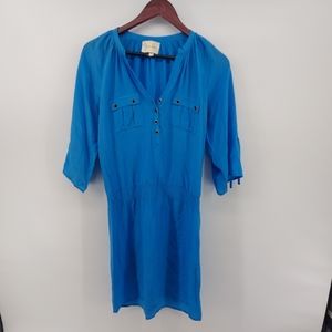 Yumi Kim Blue Silk Mini Shirt Dress with Gathered Waist Size XS